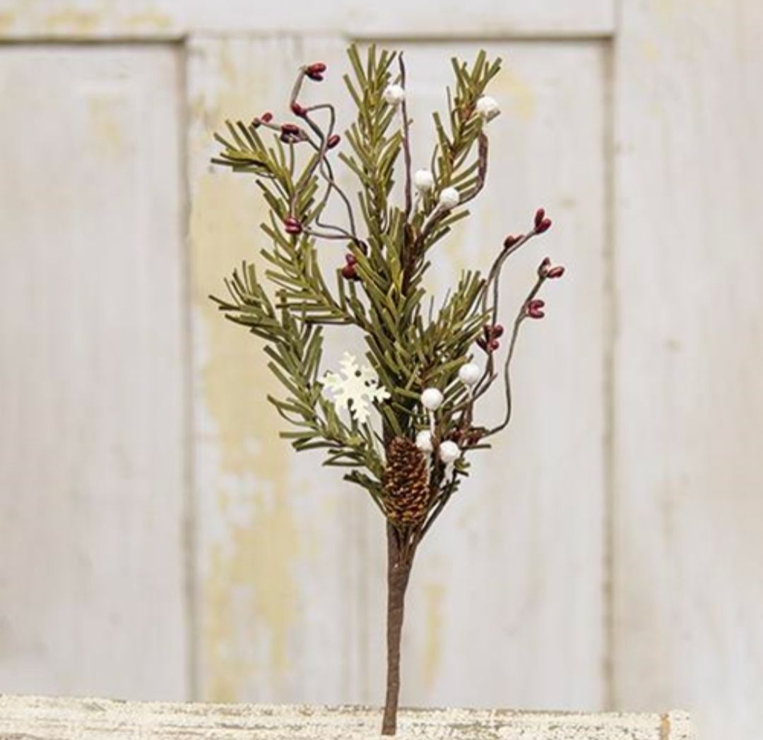 12" Pine &amp; Snowflakes Floral Pick