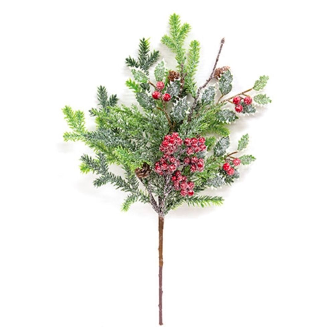 15" Icy Fantasy Cypress &amp; Holly Floral Pick