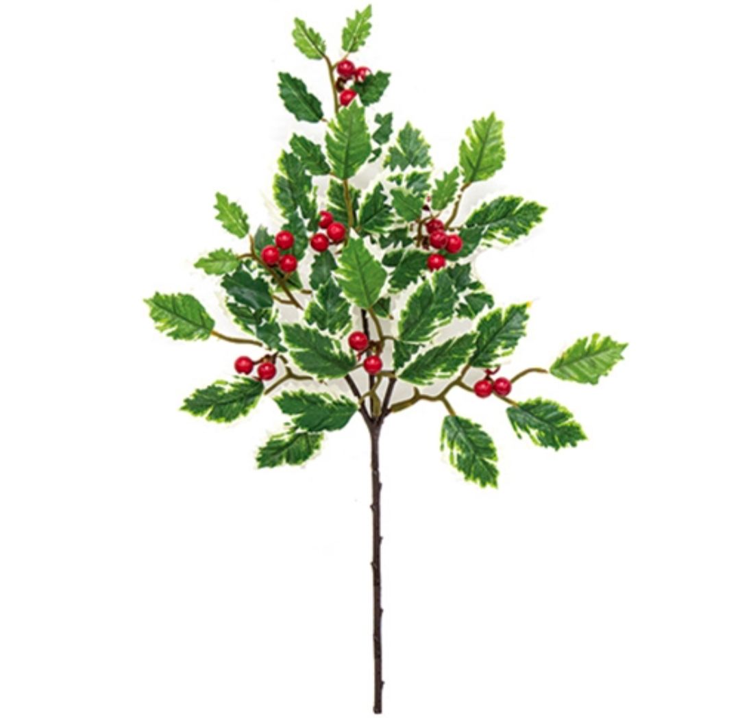 14" Mini Holly Leaves &amp; Berries Floral Pick