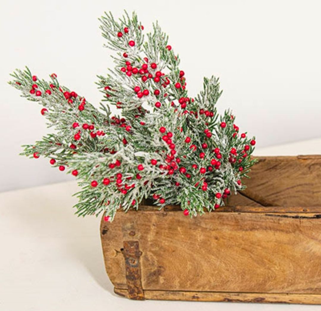 14" Frosted Pepper Berry &amp; Pine Floral Pick