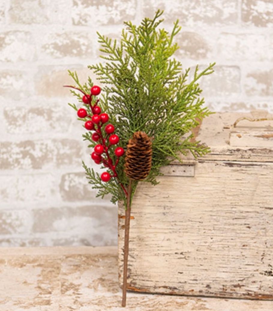17" Real Touch Mixed Cedar &amp; Red Berry Floral Pick
