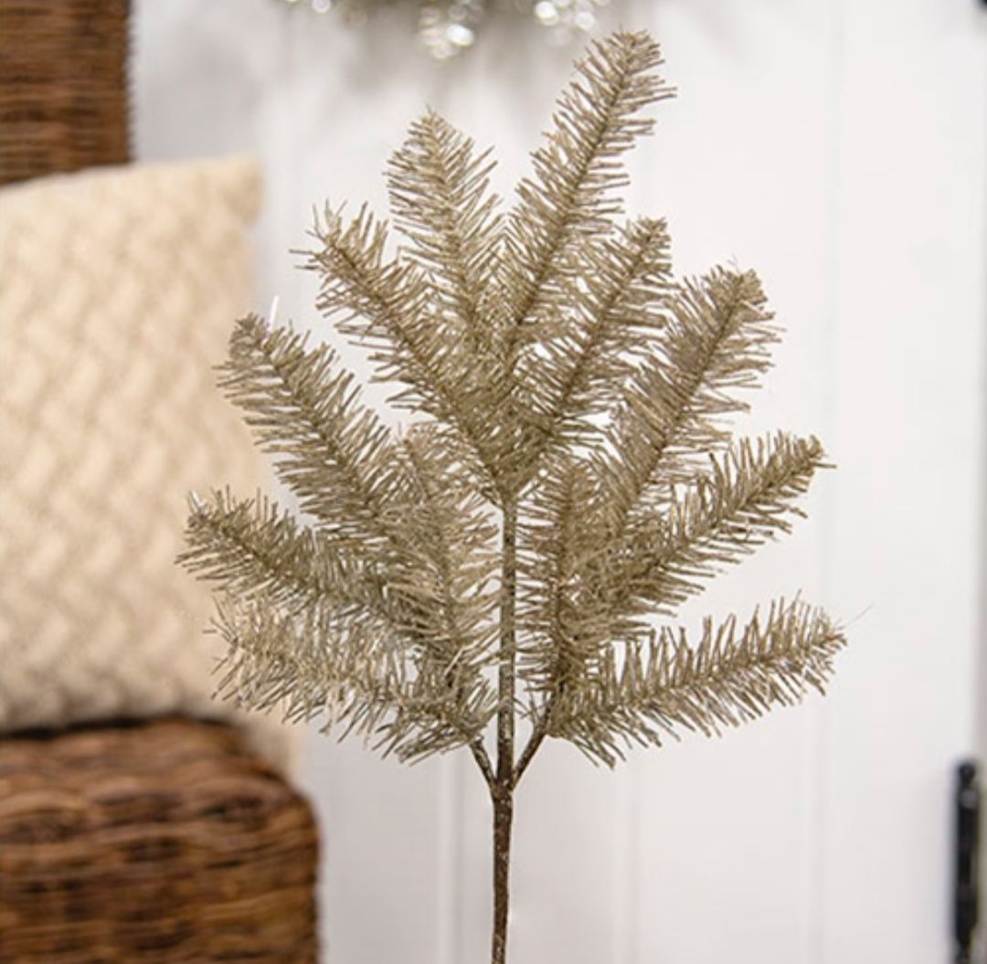 19" Glistening Platinum Pine Floral Pick