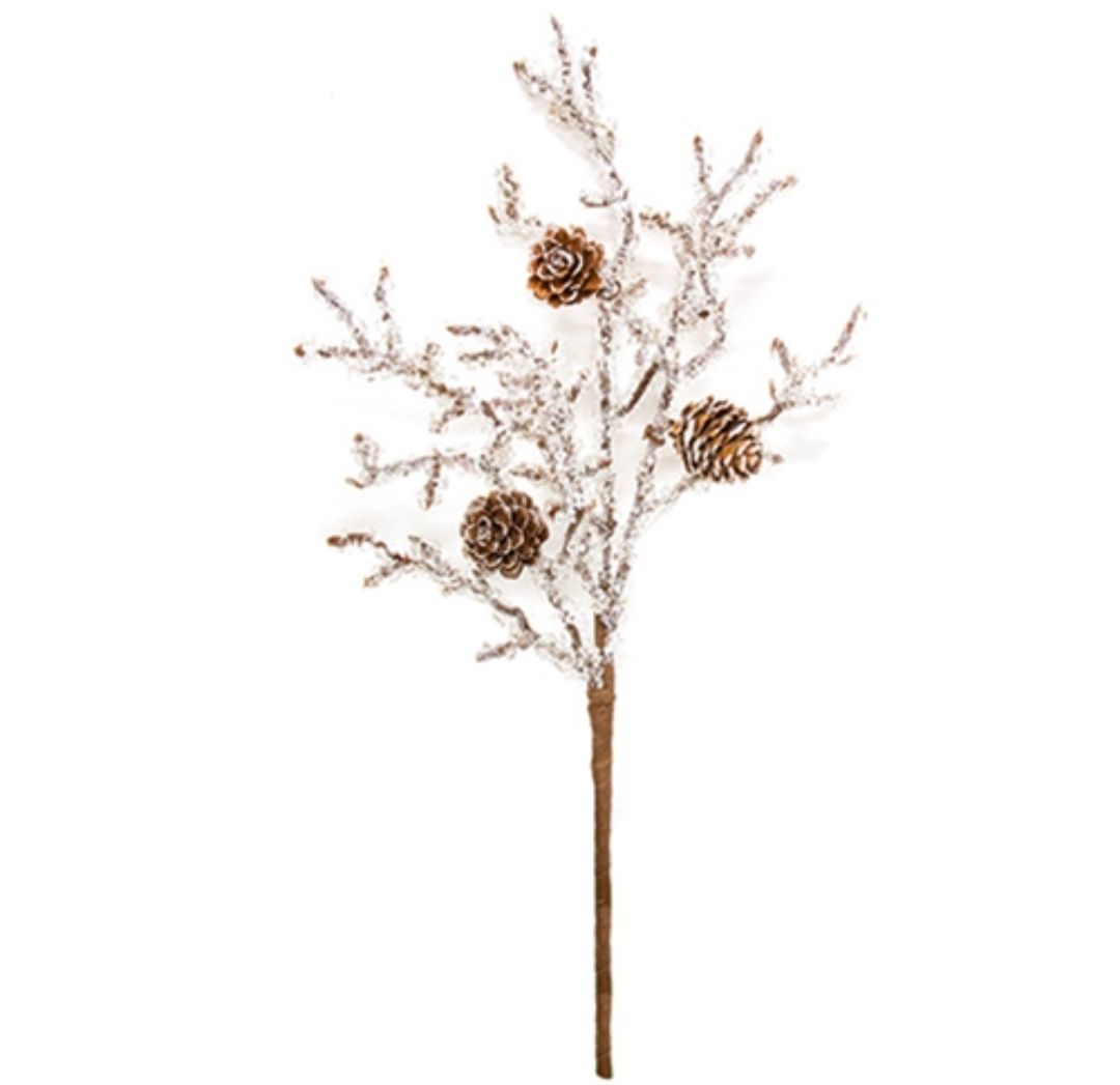 14" Frozen Twigs &amp; Pine Floral Pick