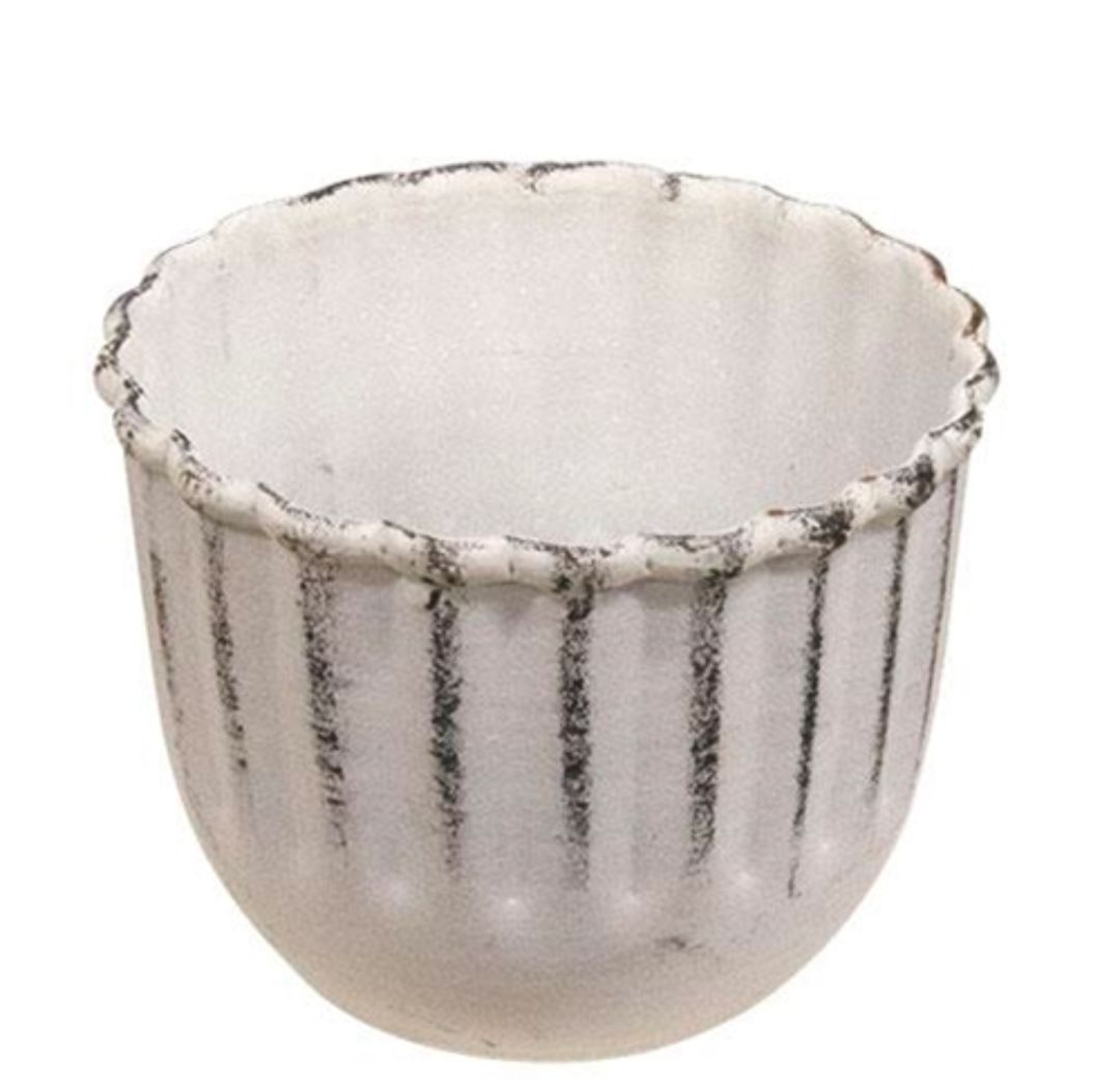 Whitewashed Metal Fluted Candle Cup Taper Holder 