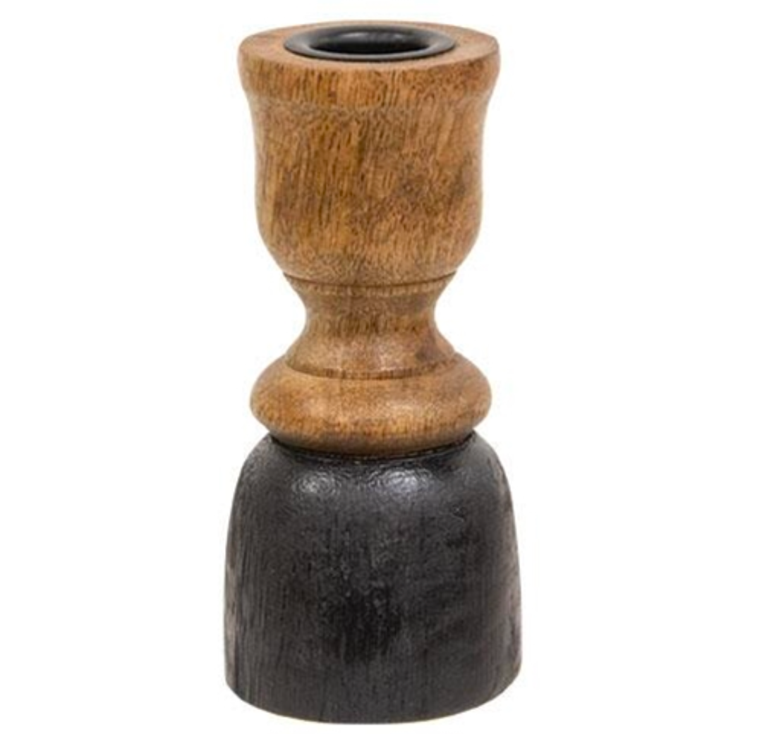 Modern Black &amp; Natural Wood Taper Candle Holder
