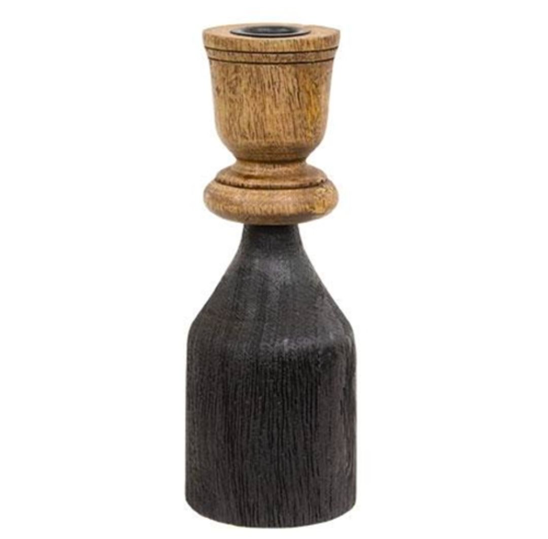 Modern Black &amp; Natural Wood Taper Candle Holder
