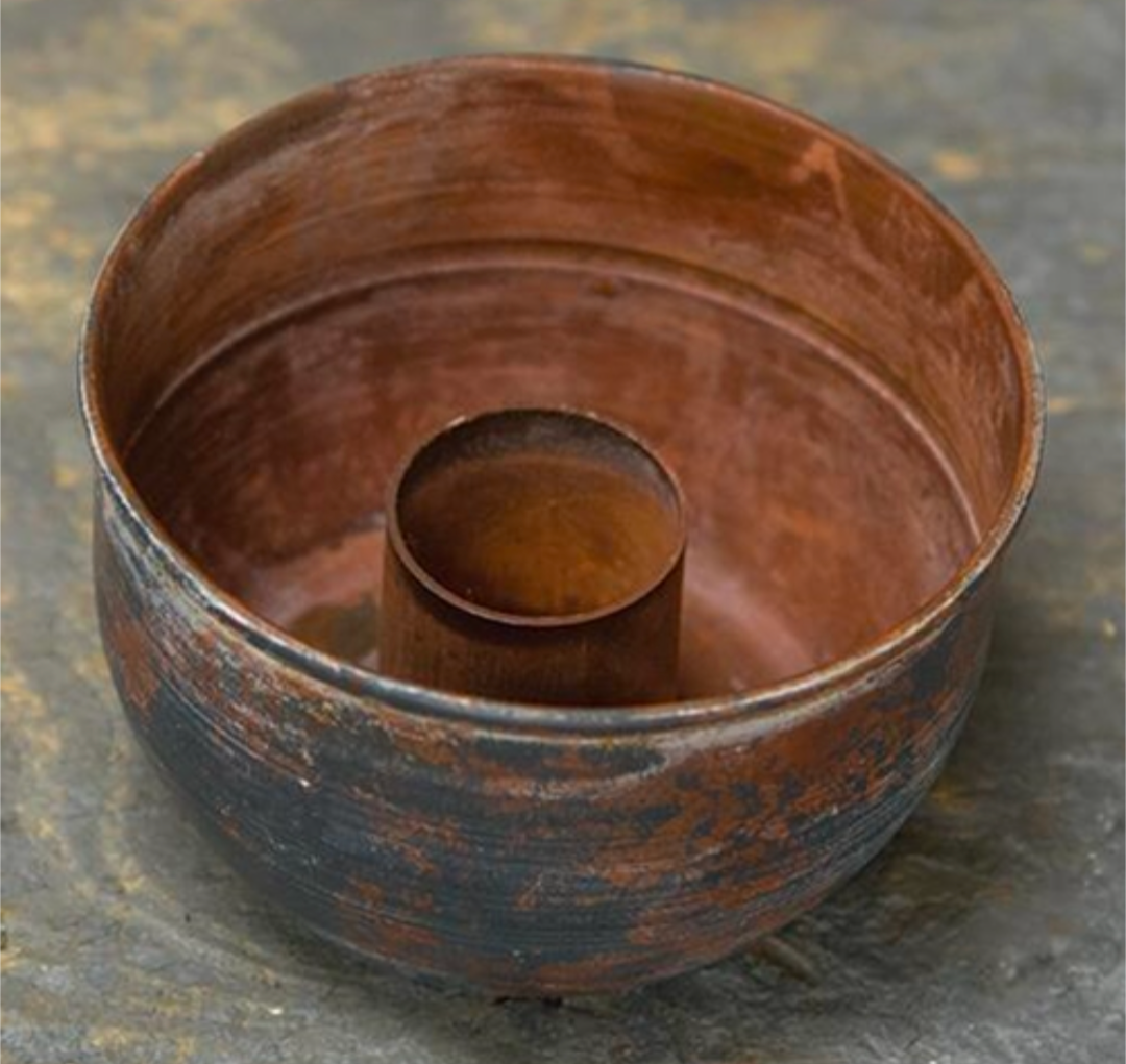 Rustic Metal Taper Candle Holder Bowl