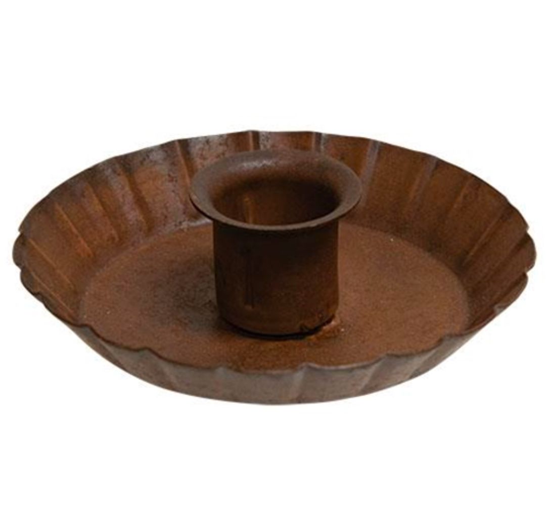 Rusty Metal Fluted Taper Candle Holder