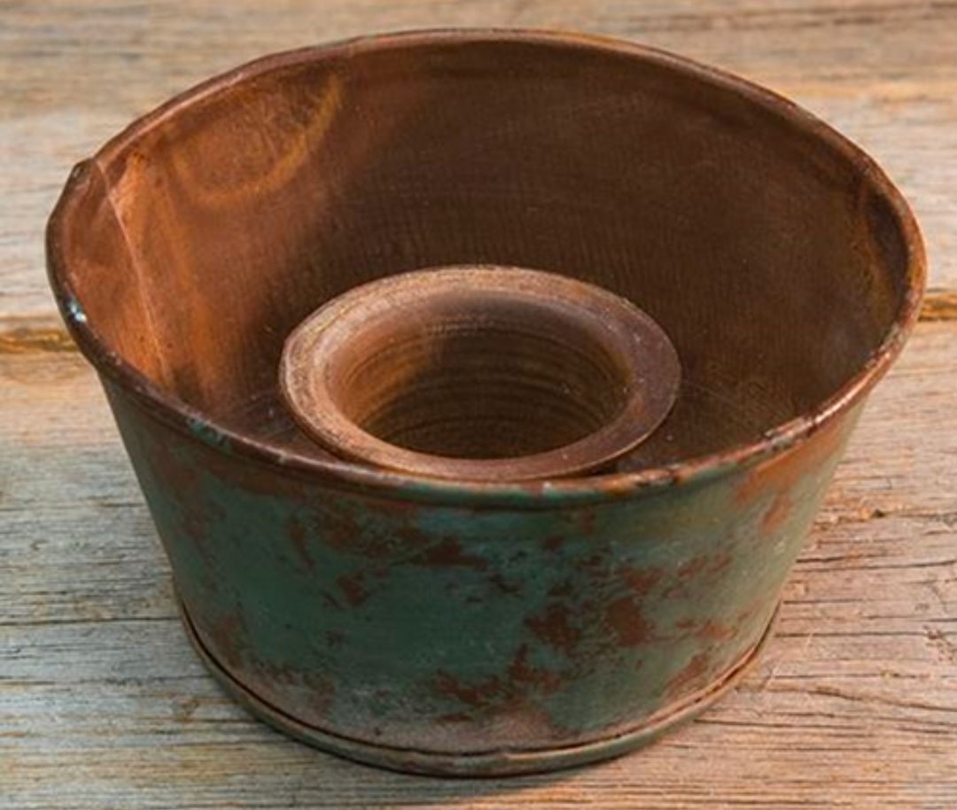 Rust Green Metal Taper Candle Holder Cup