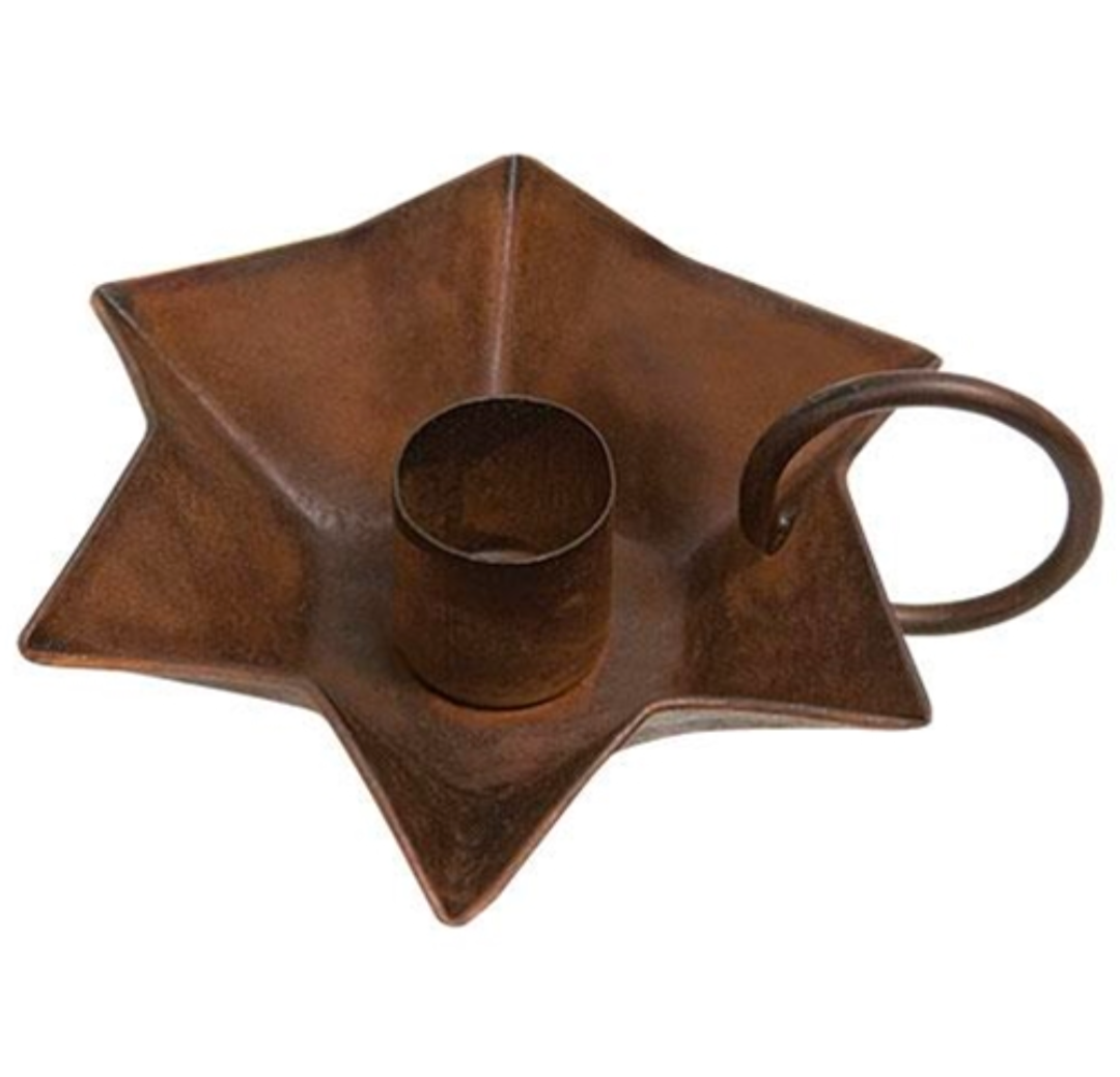 Flower Taper Candle Holder with Handle, Rusty