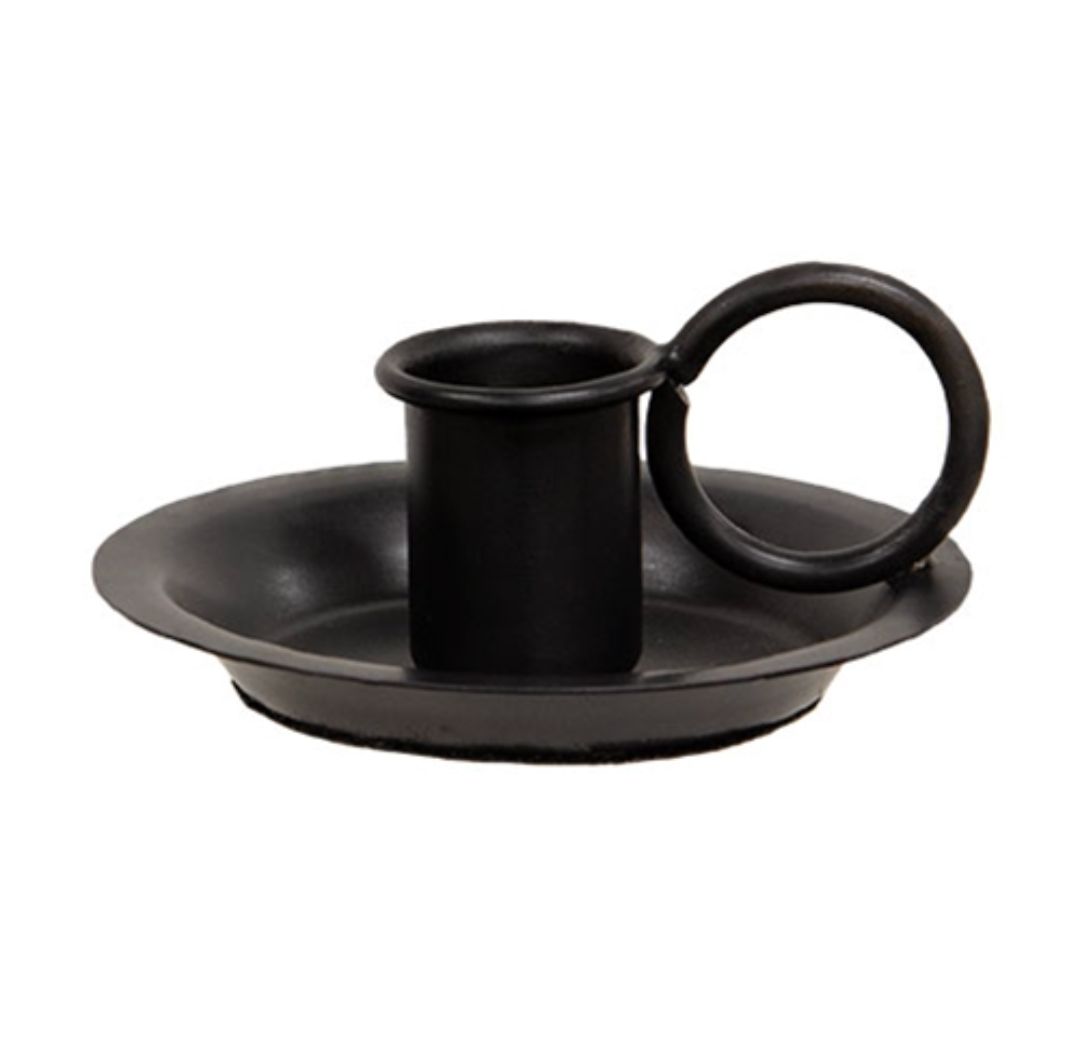 Black Metal Mini Taper Candle Holder Pan With Handle
