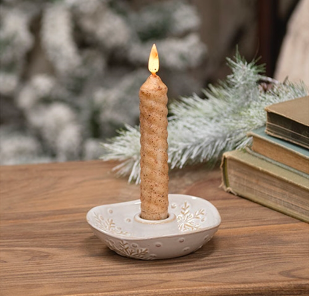 Ceramic Embossed Snowflake Taper Candle Holder
