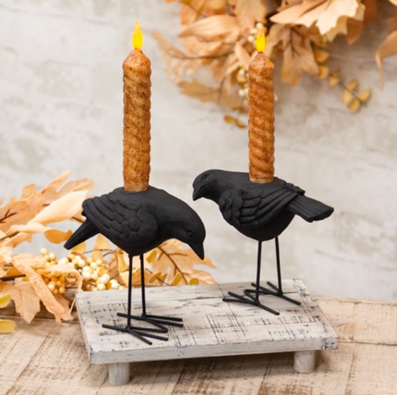 2/Set - Black Metal Crow Taper Candle Holders
