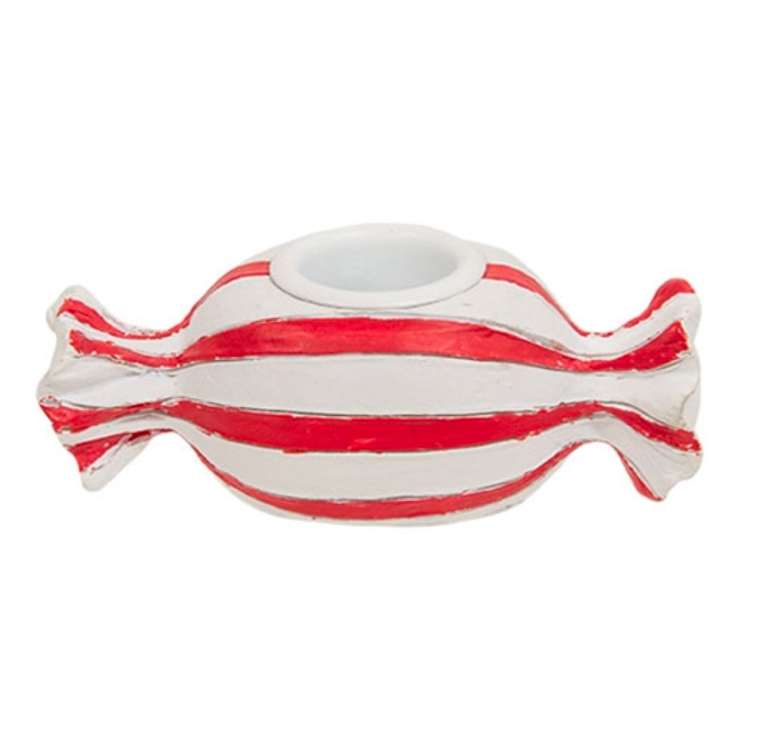 Red and White Striped Candy Taper Candle Holder