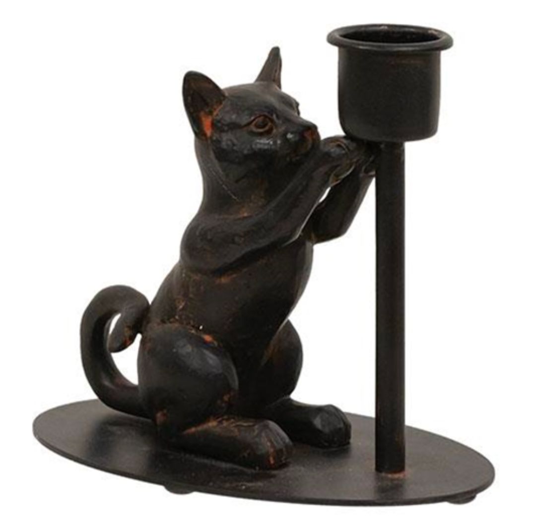 Playful Cat Iron Taper Candle Holder