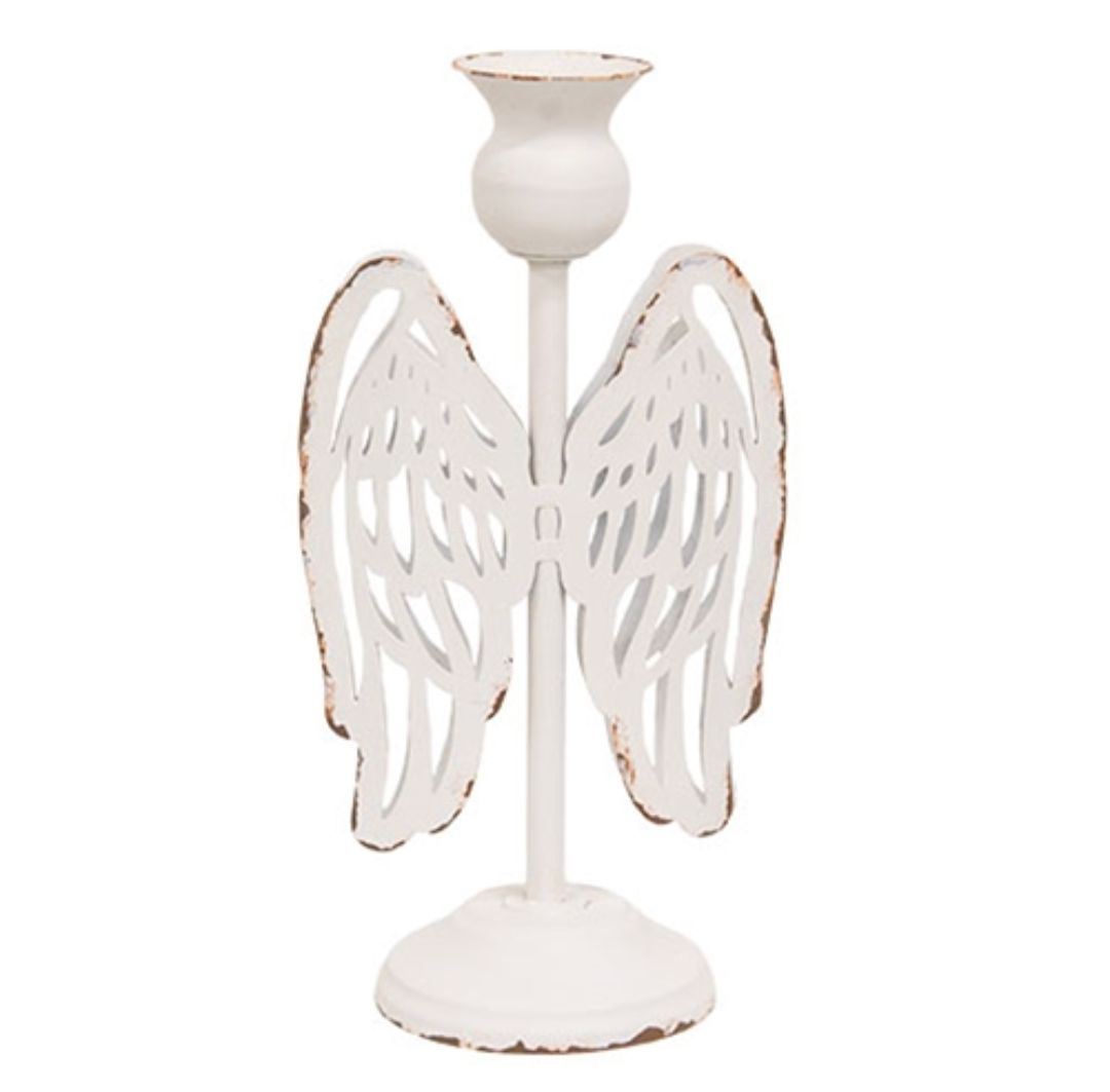 Distressed Metal Angel Wing Taper Holder