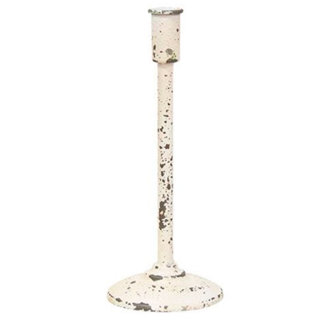 Distressed White Taper Candle Holder