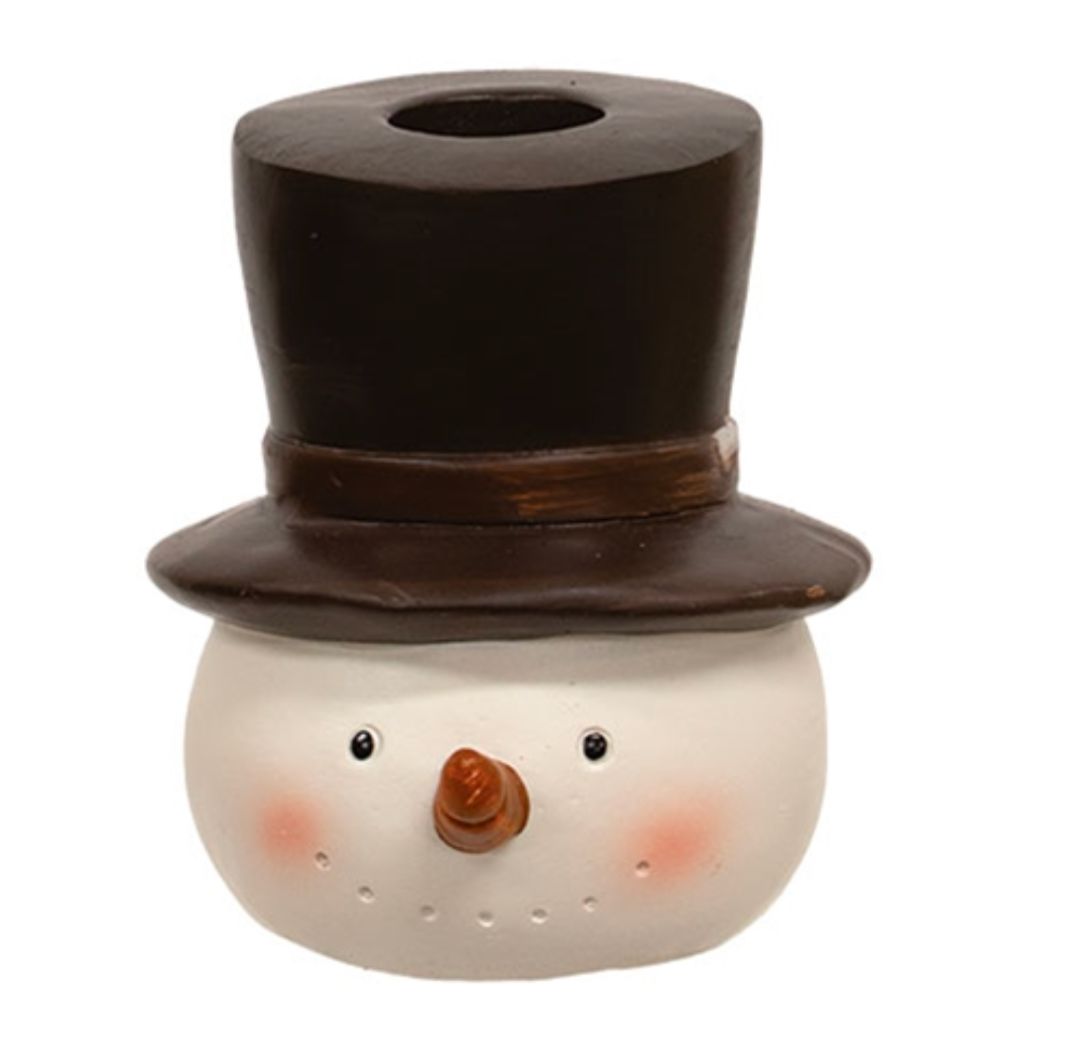 Resin Top Hat Snowman Taper Candle Holder