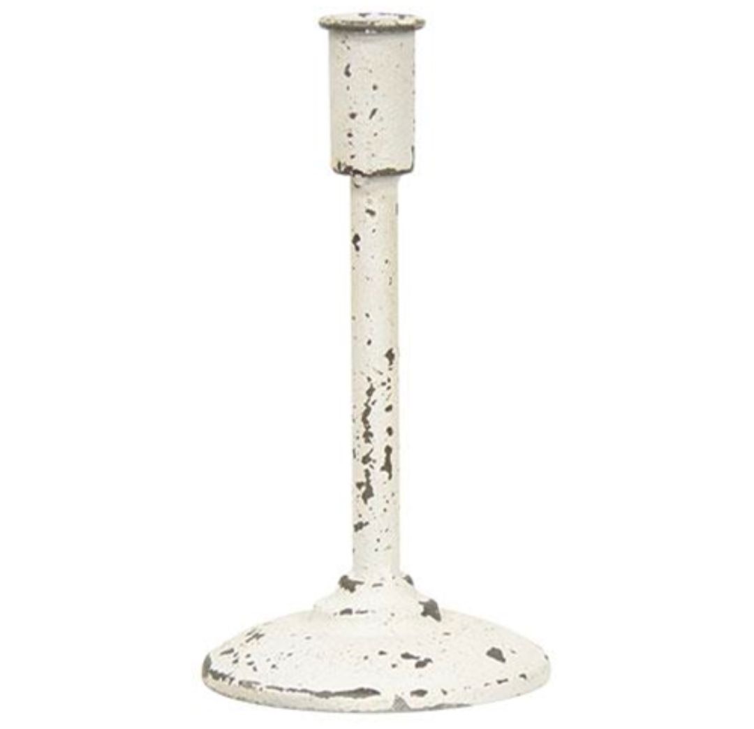 Distressed White Taper Candle Holder