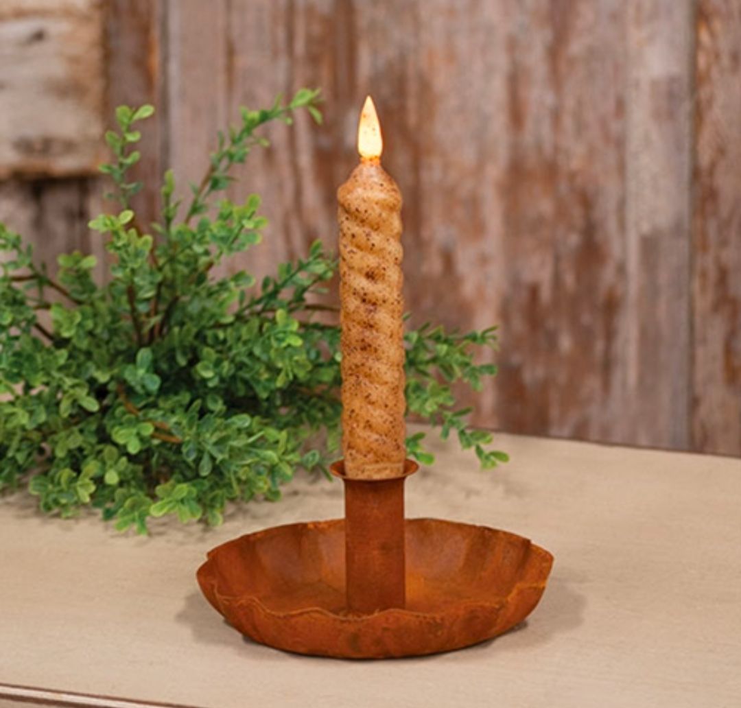 Rusty Metal Fluted Taper Candle Holder Pan