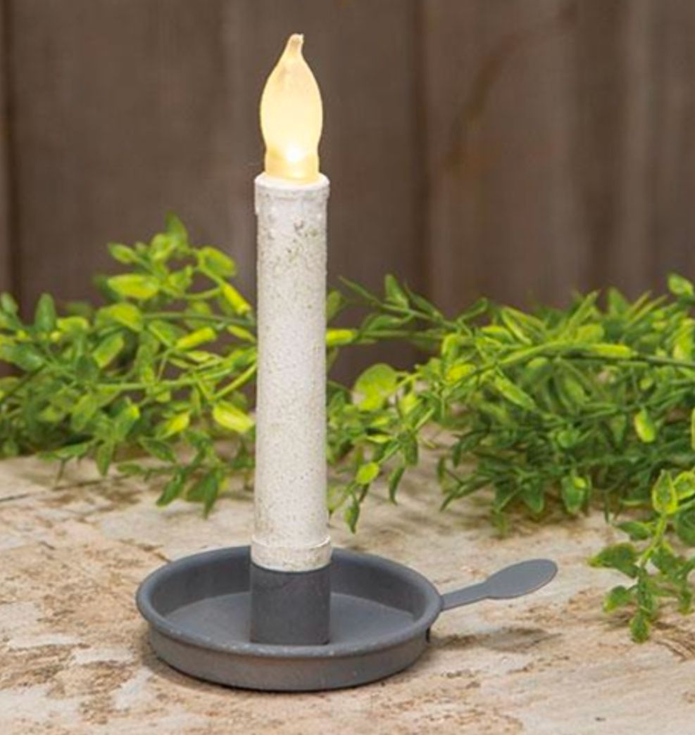 Metal Tab Taper Candle Holder, Gray