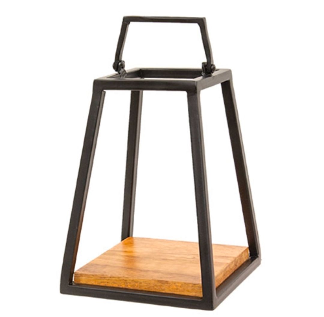 Cast Iron &amp; Wood Open Air Lantern With Handle
