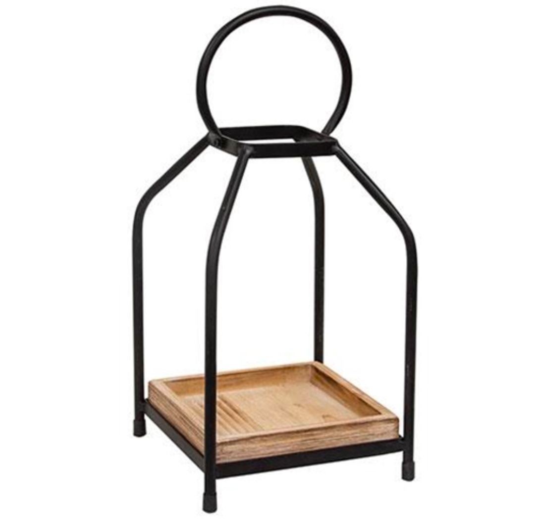 Wood &amp; Black Metal Open Air Lantern