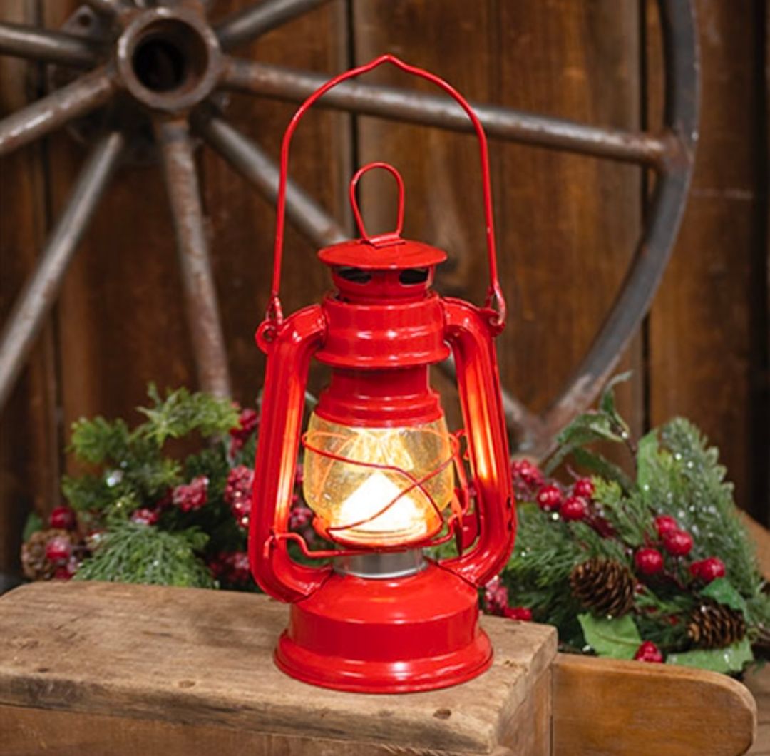 Vintage Red Metal LED Lantern