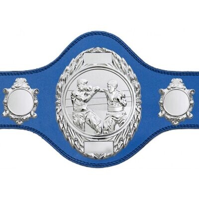 Boxing Championship Belt Blue with Silver Plate FULLY ENGRAVED (Printed side Logos FREE)