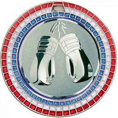 Gemstone Boxing Medal 70mm Silver