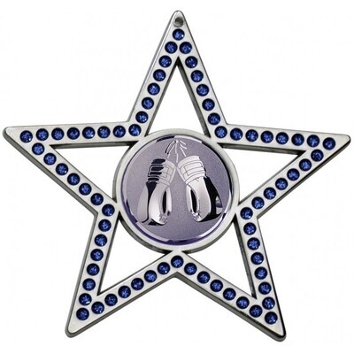 75mm Blue Boxing Star Medal Silver