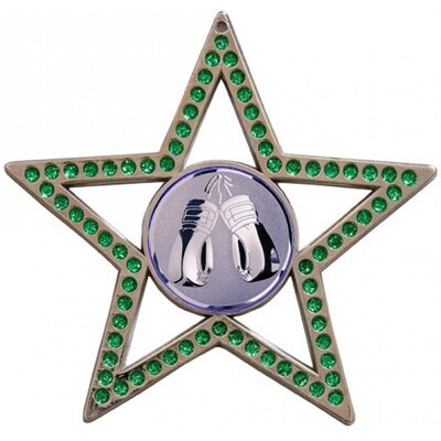 75mm Green Star Boxing Medal Silver