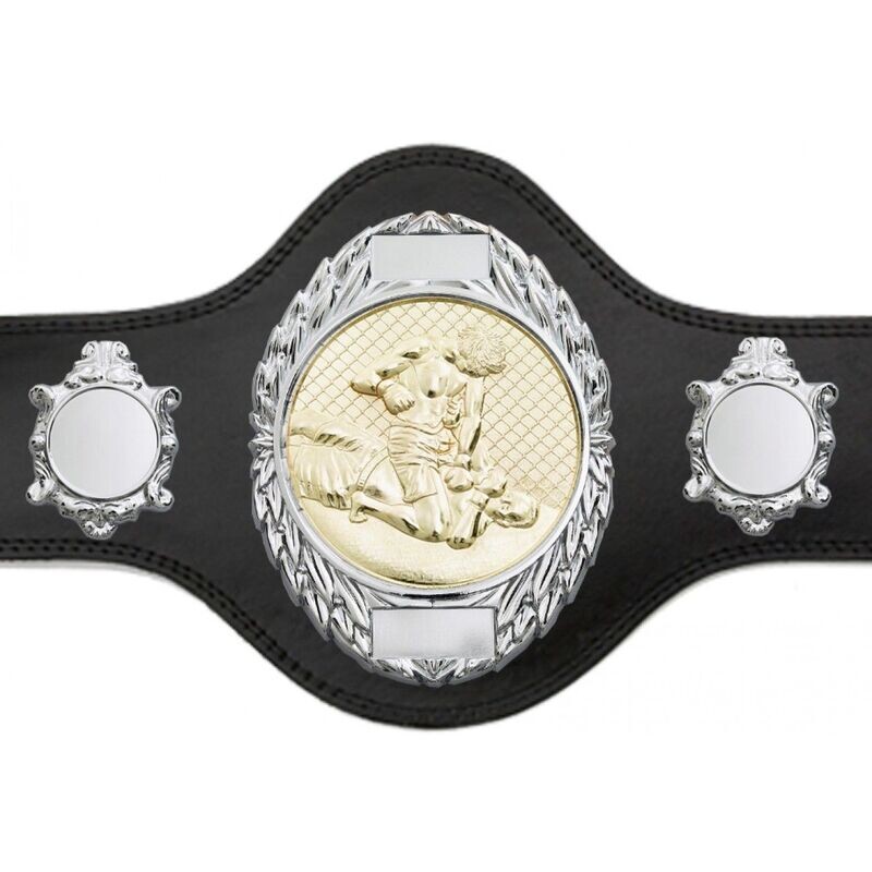 MMA Championship Belt Black FULLY ENGRAVED (Printed side Logos FREE)