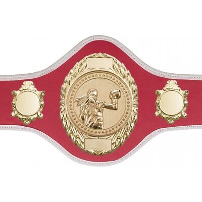 Female Boxing Championship Belt Red with Gold Plate FULLY ENGRAVED (Printed side Logos FREE)