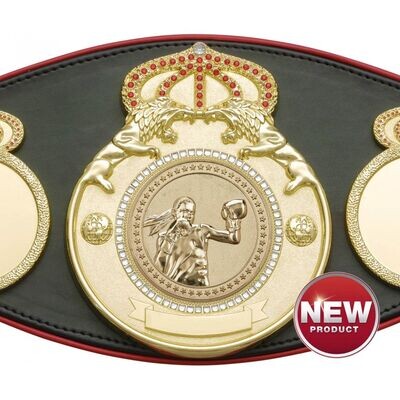 Female Boxing Championship Belt Pro Lion   Black with Red Trim