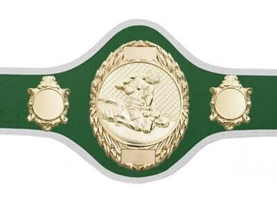 MMA Championship Belt Green with White Trim FULLY ENGRAVED (Printed side Logos FREE)