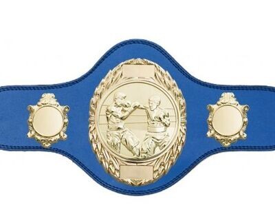 Boxing Championship Belt Blue with Gold Plate FULLY ENGRAVED (Printed side Logo's FREE)