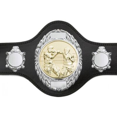 Boxing Championship Belt Black Silver/Gold Plate FULLY ENGRAVED (Printed Side Logo's FREE)
