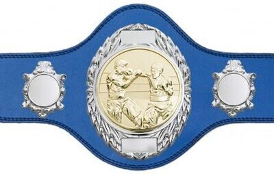 Boxing Championship Belt Blue Silver/Gold Plate FULLY ENGRAVED (Printed side Logo's FREE)