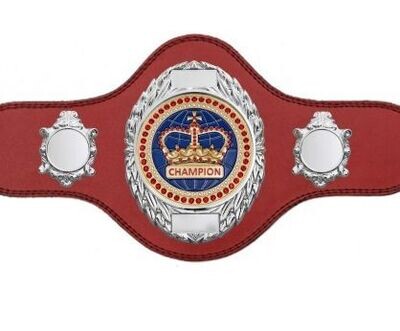 Boxing Championship Red Belt with Red Gem Silver Plate FULLY ENGRAVED (Printed side Logos FREE)