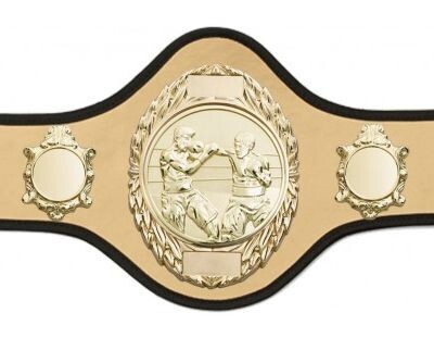 Professional Championship Belt Cream with Black Trim & Gold Plate FULLY ENGRAVED (Printed Side Logo's FREE)