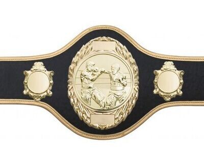 Professional Championship Belt Black Gold Trim & Plate FULLY ENGRAVED (Printed Side Logo's FREE)