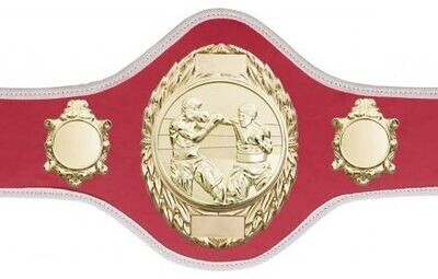 Professional Boxing Championship Belt Pink with White Trim & Gold Plate FULLY ENGRAVED (Printed Side Logos FREE)