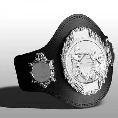 Boxing Championship Belt Black with Silver Plate FULLY ENGRAVED (Printed side Logos FREE)