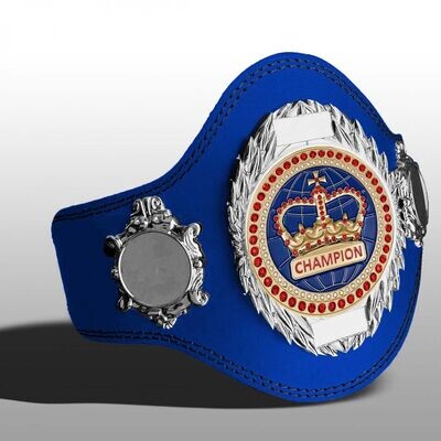Boxing Championship Belt Blue with Red Gem FULLY ENGRAVED (Printed side Logo's FREE)
