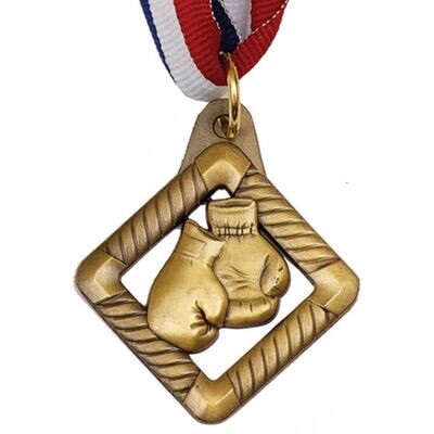 45mm Metal Boxing Glove Medal with Red White & Blue Ribbon