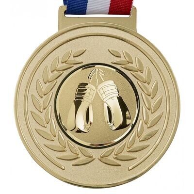 100mm Gold Olympic Boxing Medal includes Red White & Blue Ribbon