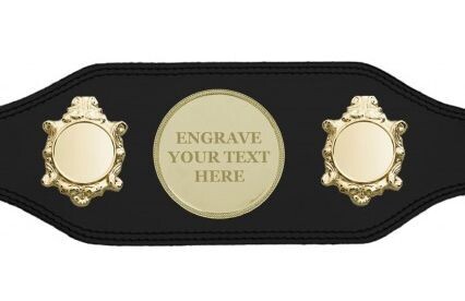 Engraved Title Boxing Belt in Black with Gold Plate