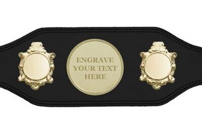 Engraved Title Boxing Belt in Black with Gold Plate