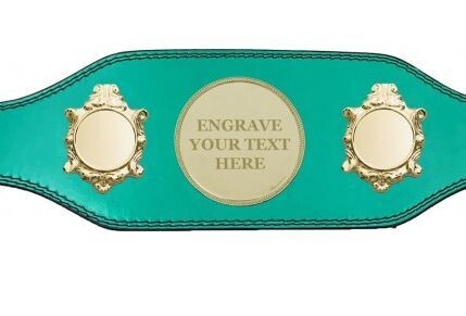 Engraved Title Boxing Belt in Green with Gold Plate